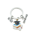 Silver 2026 graduation keychain featuring a doctoral cap, book charm and graduate scroll - Silver Enamel Graduation Cap Style (2026-1#)