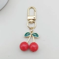 Cute acrylic red cherry keychain with green leaves and gold lobster clasp for bags - D-Clasp / Solid Red