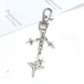 Silver alloy keychain featuring multiple four-pointed star charms and lobster clasp - Silver Four-pointed Star Cluster (LQ-815-A)