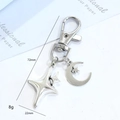 Silver alloy moon and four-pointed star keychain pendant with lobster clasp and phone strap - Silver Star Moon Combo (LQ-815-E)