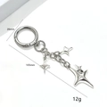 Porte-clés Y2K en métal argenté avec trois étoiles, longueur 105mm et poids de 12g - Fermoir à Ressort Étoile Longue Chaîne / Argent