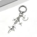 Porte-clés étoile à quatre branches et lune argentée avec une finition métallique - Fermoir à Ressort Cercle Étoile Lune / Argent