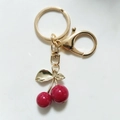 Golden cherry keychain with vibrant red beads and lobster clasp for bags and keys - Wine Red UV Plated Cherry (8-Shape Hook)