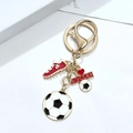 3D soccer keychain with gold lobster clasp, I love soccer plate and red football shoe - Alloy Soccer 1