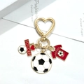 Soccer keychain in gold finish featuring a red jersey and I Love Soccer pendant charms - Alloy Soccer With Heart Hook
