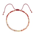 Detail of adjustable red hand-woven Miyuki bead bracelet with warm semi-precious stones - Red Pink Orange Tones Style (QQSL013-5)