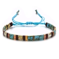 Colorful MIYUKI glass bead bracelet with bohemian patterns and blue woven cord - Sky Blue And White Marble Splicing Style (SL033-2)