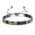 Detail of Miyuki beaded bracelet with bohemian pattern and adjustable woven cord strap - Navy And Teal Splicing Style (SL033-3)