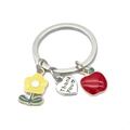 Porte-clés avec cœur Thank You, pomme rouge et pendentifs fleurs en émail jaune - Style de Fleur Jaune