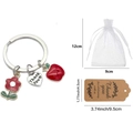 Set porte-clés Thank You avec pomme rouge, breloque coeur et pochette en satin - Fleur Rouge Avec Emballage