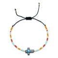 Bohemian Miyuki beaded bracelet with colorful shell cross and evil eye charm on adjustable cord - Black Cross Style (HGSL009-11)