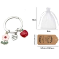 Porte-clés Thank You avec fleur rose, pomme rouge, sac en filet blanc et étiquette kraft - Fleur Rose Avec Emballage