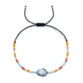 Bohemian Hamsa Hand beaded bracelet with colorful Miyuki beads and adjustable black cord - Blue Shell Hamsa Hand Style (HGSL009-4)