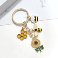 Porte-clés tournesol et abeille avec pendentifs de ruche dorés pour sacs à main - Style Tournesol Abeille Nid d'Abeille