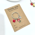 Porte-clés pomme rouge et fleur avec pendentif cœur Thank You et carte cadeau - Pack Carte Fleur Rouge