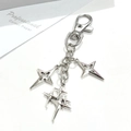 Silver four-pointed star keychain with hollow alloy pendants and lobster clasp - Silver Hollow Four-pointed Star Pendant (LQ-815-B)