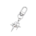 Porte-clés étoile à quatre branches en argent poli avec fermoir mousqueton D - Grappe de Boucles Porte Étoile à Quatre Branches Argent