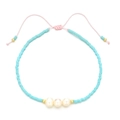 Bohemian sky blue seed bead bracelet with freshwater pearls and adjustable pink cord - Sky Blue Style (QQ404)