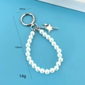 Porte-clés étoile avec perles blanches et pendentif étoile argenté de 120 mm - Chaîne de Suspension Perle et Étoile Argent