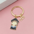 Porte-clés de remise de diplôme 2025 avec breloque fille dorée et pendentif de l'année - Style Fille De Dessin Animé Diplômée (2025)