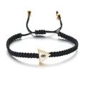 Handmade black woven rope bracelet with golden triangle evil eye pendant charm - Black