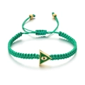 Detail of green braided rope bracelet with golden triangle evil eye charm and beads - Green