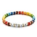 Kleurrijke LOVE kralenarmband met geëmailleerde cilinderkralen en gouden tussenstukjes - Regenboog Stijl (SL1170)