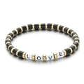 Buntes LOVE Perlenarmband mit schwarzen Emaille-Kugeln und weißen Buchstaben-Würfeln - Black Style (SL1176)