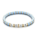 Hellblaues Perlenarmband LOVE mit goldenen Distanzstücken und Emaille-Finish - Hellblauer Stil (SL1177)