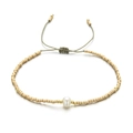 Pulsera ajustable de cuentas Miyuki con perla y cordón tejido a mano de color caqui - Estilo de Perlas y Cuentas Beige (QQ356) / Beige (QQ356)