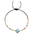 Bohemian Miuki beaded bracelet featuring evil eye flower charm and black woven cord - Flower Style (HGSL009-2)