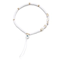 Nahaufnahme der weißen Heishi-Perlen-Handykette mit goldenem HAPPY-Schriftzug und Evil Eye - Weißes HAPPY Böser Blick Stil(SL1411)