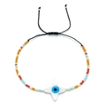 Bohemian colorful Miyuki beaded bracelet with orange accents and shell evil eye charm - Four-pointed Star Style (HGSL009-7)