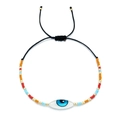 Handmade Miyuki bead evil eye bracelet with colorful accents and adjustable black rope cord - Shuttle Style (HGSL009-10)