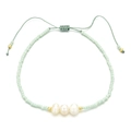Adjustable mint green bead bracelet with three freshwater pearls and golden accents - Mint Green Style (QQ405)