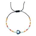 Bohemian Miyuki beaded bracelet with heart-shaped blue evil eye charm and red beads - Blue Heart Style (HGSL009-14)
