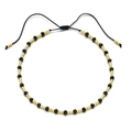 Adjustable black faceted natural stone bead bracelet with gold accents and drawstring cord - Bracelet / Black Faceted Bead Style (SL108-1)