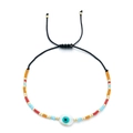 Bohemian Miyuki bead bracelet with evil eye charm and adjustable black wax cord - Classic Oval Style (HGSL009-15)