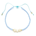 Sky blue bohemian beaded bracelet with freshwater pearls and adjustable drawstring - Light Blue Style (QQ407)