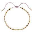 Detailed view of handmade colorful gemstone beaded bracelet with adjustable pink cord - Bracelet / Multicolor Faceted Bead Style (SL108-7)