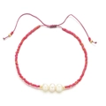 Adjustable bohemian bracelet featuring red pink beads and three freshwater pearls - Pink Style (QQ410)