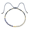 Deep blue MIYUKI bead bracelet with woven cord and adjustable pull-string closure - Deep Blue Grey Gemstone Style (QQSL013-6)