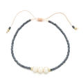 Handmade bead bracelet with dark gray beads, freshwater pearls and adjustable gold cord - Dark Gray Style (QQ413)