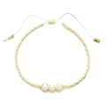 Adjustable bohemian bracelet featuring cream seed beads and three natural freshwater pearls - Beige Style (QQ415)
