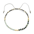 Adjustable MIYUKI bead bracelet with blue and grey handmade woven sliding cord - Light Blue Sea Blue Style (QQSL013-3)