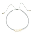 Handmade grey seed bead bracelet with white freshwater pearls and adjustable cord - Gray Style (QQ416)