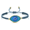 Blue Greek Evil Eye woven bracelet with adjustable cord and golden metal accents - Blue Rope Light Blue Eye (QQSL012-26)