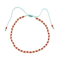 Bohemian handmade beaded bracelet with red beads and adjustable light blue cord strap - Red Gold With Light Blue Cord (QQ433)
