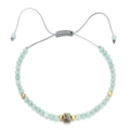 Detail of bohemian light green faceted stone beads bracelet with adjustable grey cord - Light Green