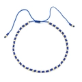 Close-up of bohemian blue beads and gold bead bracelet with adjustable woven cord - Dark Blue Gold With Blue Cord (QQ439)